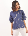 Pure Viscose Polka Dots Round Neck Top