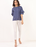 Pure Viscose Polka Dots Round Neck Top