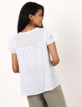 Vertical Stripe Sleeve Frill Top