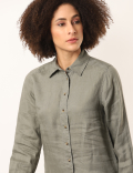 Pure Linen Plain Spread Collar Shirt
