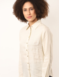 Pure Linen Plain Spread Collar Shirt