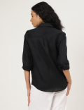 Pure Linen Plain Spread Collar Shirt