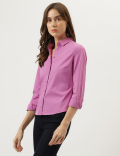 Cotton Mix Plain Spread Collar Shirt