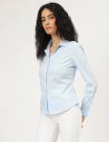 Cotton Mix Plain Spread Collar Shirt