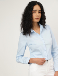 Cotton Mix Plain Spread Collar Shirt