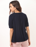 Pure Viscose Plain Tie-Up Neck Blouse
