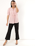 Pure Viscose Plain Tie-Up Neck Blouse