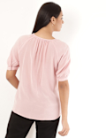 Pure Viscose Plain Tie-Up Neck Blouse