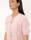 Pure Viscose Plain Tie-Up Neck Blouse