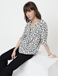 Pure Viscose Floral Print Ruffled Neck Top