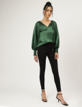 Solid Bishop Sleeves Blouse