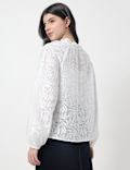 Viscose Mix Leaf Ruffle Neck Blouson Top