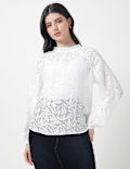 Viscose Mix Leaf Ruffle Neck Blouson Top