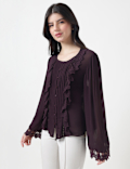 Pure Viscose Lace Round Neck Top