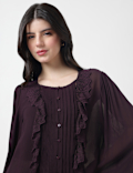 Pure Viscose Lace Round Neck Top