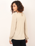 Pure Viscose Polka Dots Keyhole Neck Top