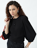 Henley Neck Puff Sleeve Shirt