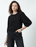 Henley Neck Puff Sleeve Shirt