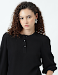 Henley Neck Puff Sleeve Shirt