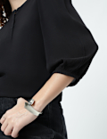 Henley Neck Puff Sleeve Shirt