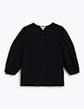 Henley Neck Puff Sleeve Shirt