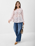 Pure Cotton Printed Balloon Sleeve Top