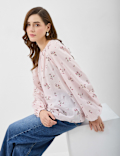 Pure Cotton Printed Balloon Sleeve Top