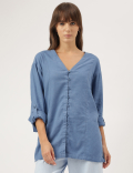 Linen Blend V-Neck Top