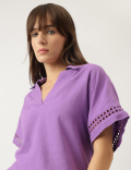 Linen Mix Schiffli Embroidery Blouse
