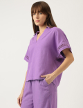 Linen Mix Schiffli Embroidery Blouse