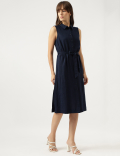 Below Knee Spread Collar A-Line Dress