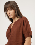 Pure Linen Plain Round Neck Blouse