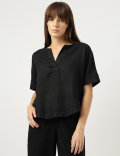 Pure Linen Plain Round Neck Blouse