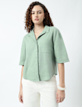 Linen Rich Lapel Collar Shirt