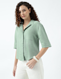 Linen Rich Lapel Collar Shirt