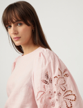 Linen Mix Schiffli Embroidery Blouse