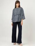 Linen Rich Tie-Dye Mandarin Collar Top