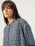 Linen Rich Tie-Dye Mandarin Collar Top