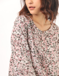 Linen Mix Floral Print Keyhole Neck Top