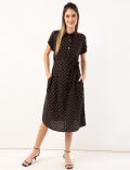 Linen Mix Printed Collar Neck Dress