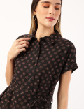 Linen Mix Printed Collar Neck Dress