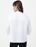 Linen Rich Embroidered Mandarin Collar Top