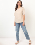Flax Mix Stripes Round Neck Top