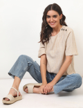 Flax Mix Stripes Round Neck Top