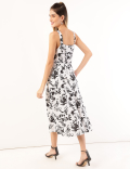 Linen Mix Floral Shoulder Straps Dress