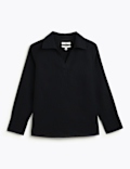 Linen Rich Johnny Collar Top