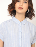 Flax Linen Mix Checked Spread Collar Shirt
