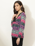 Linen Blend Printed V-Neck Top