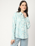 Pure Linen Printed Spread Collar Shirt