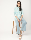 Pure Linen Printed Spread Collar Shirt
